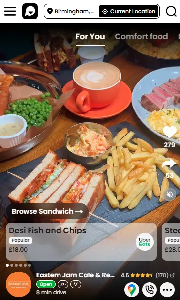Foodie feed showing Desi Fish and Chips at Eastern Jam Cafe